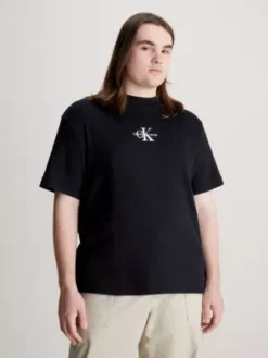 Calvin Klein T-shirt En Jersey Côtelé Avec Monogramme -Calvin Klein Soldes J30J324001 BEH alternate1